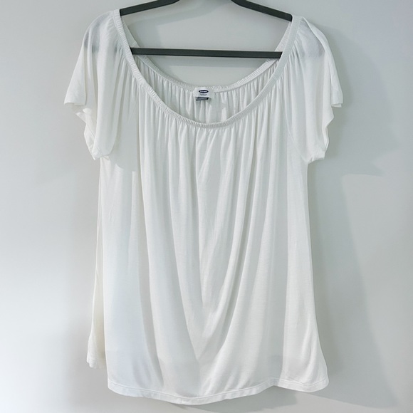 Old Navy White Shirt Women’s Large Flowy Drape Short Sleeve Top NWT Blouse - Picture 1 of 5